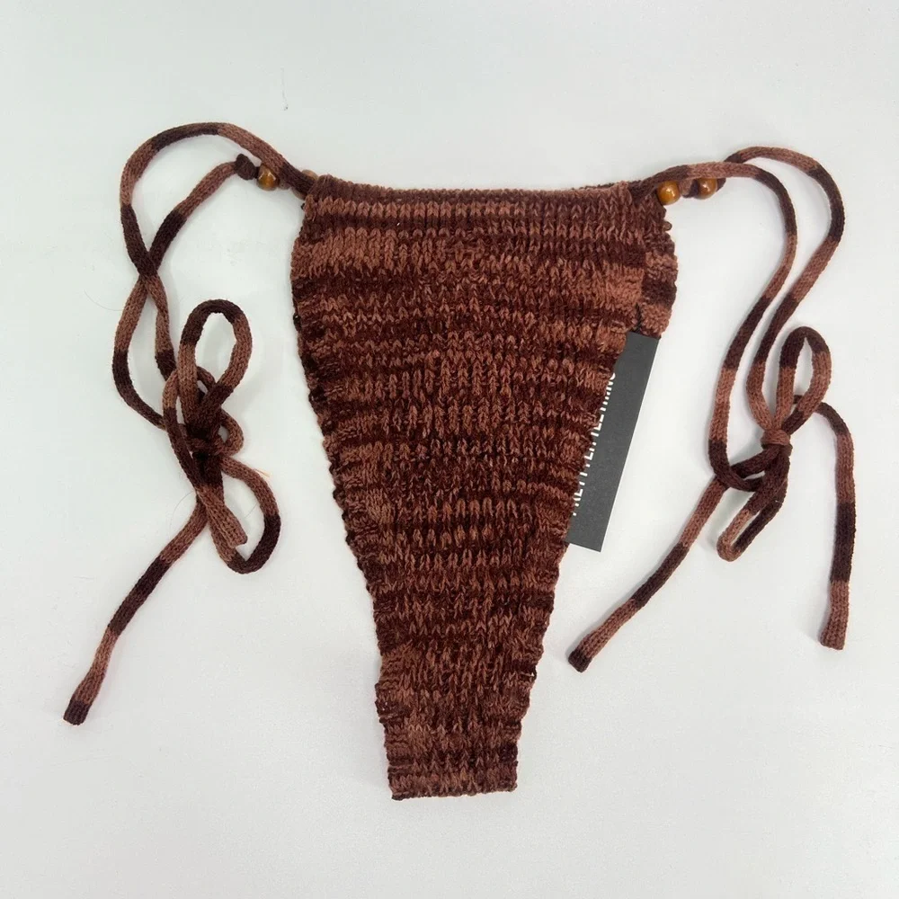 NWT PrettyLittleThing tie side detail brown crochet bikini bottom XS extra small